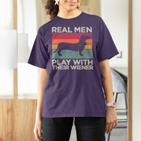 Funny Dachshund Dad T Shirt For Women Retro Real Men Play With Their Wiener Dog Dad Gag Gift - Wonder Print Shop
