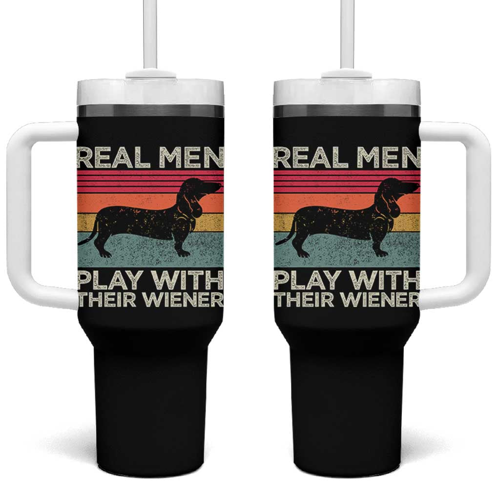 Funny Dachshund Dad Tumbler With Handle Retro Real Men Play With Their Wiener Dog Dad Gag Gift - Wonder Print Shop