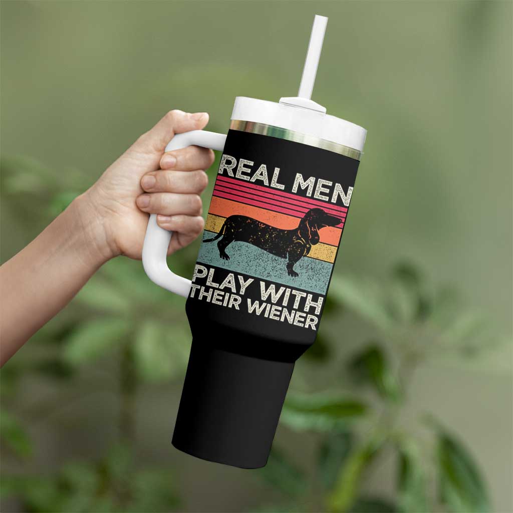Funny Dachshund Dad Tumbler With Handle Retro Real Men Play With Their Wiener Dog Dad Gag Gift - Wonder Print Shop