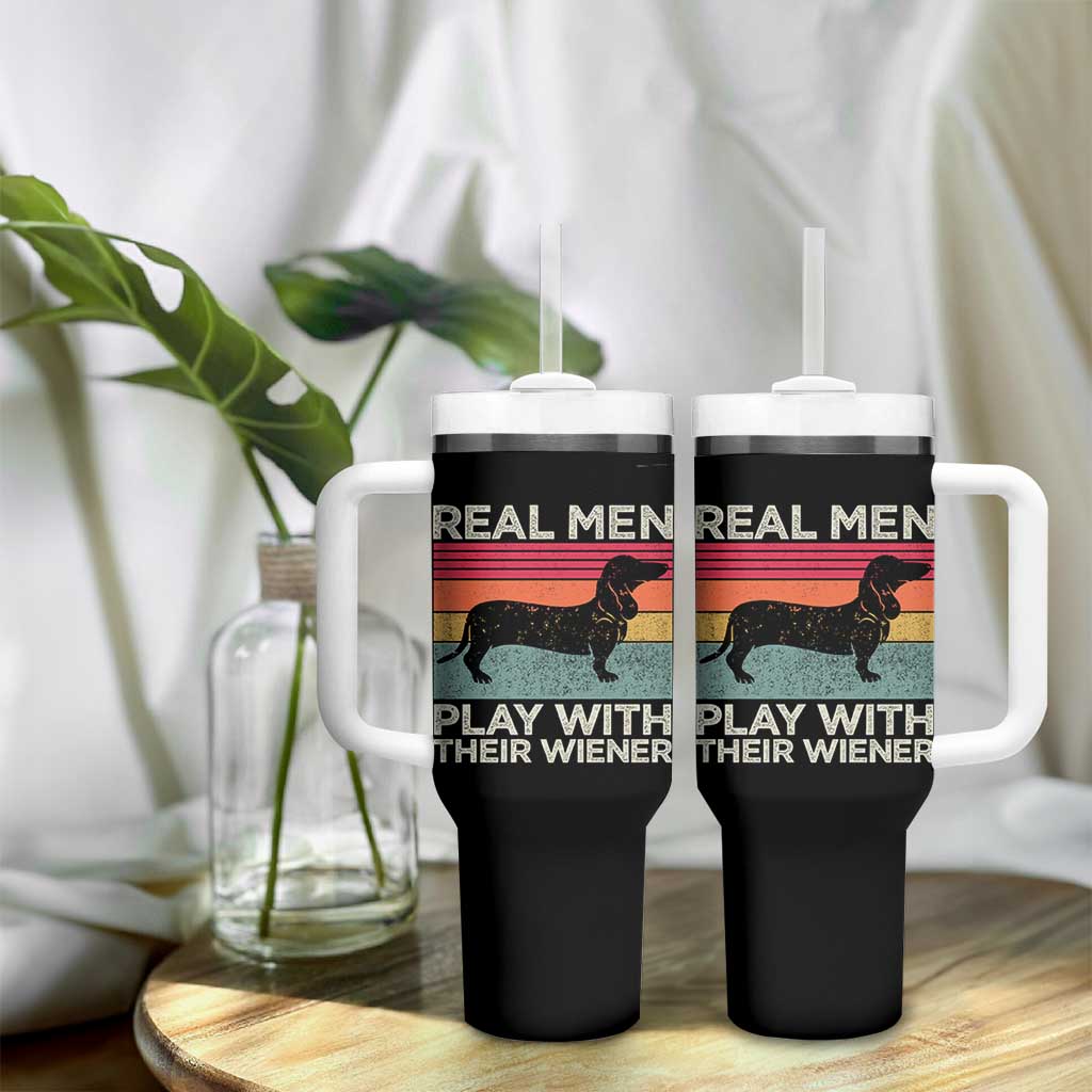 Funny Dachshund Dad Tumbler With Handle Retro Real Men Play With Their Wiener Dog Dad Gag Gift - Wonder Print Shop