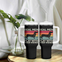 Funny Dachshund Dad Tumbler With Handle Retro Real Men Play With Their Wiener Dog Dad Gag Gift - Wonder Print Shop