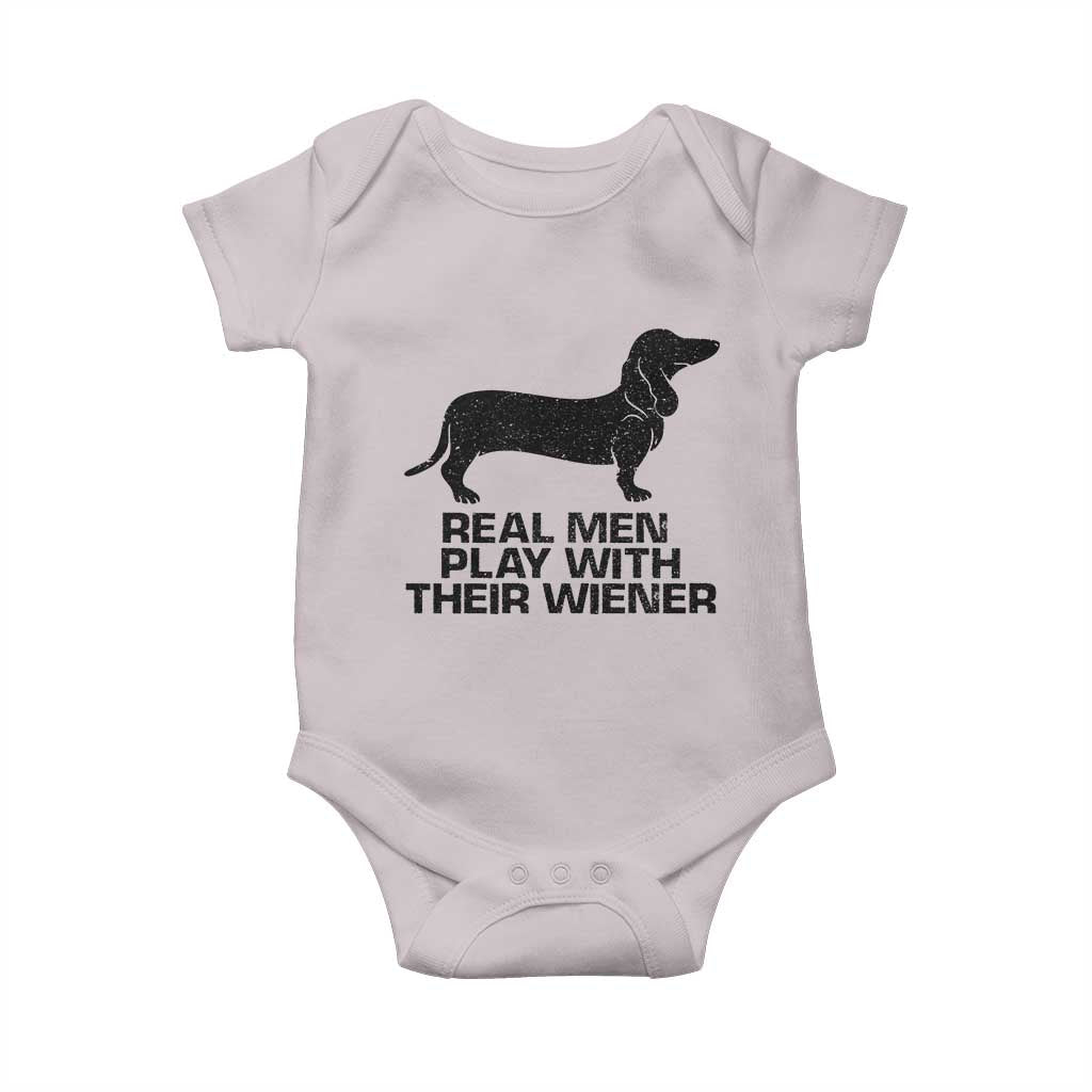 Funny Dachshund Dog Dad Baby Onesie Real Men Play With Their Wiener Pet Father Gag Gift - Wonder Print Shop