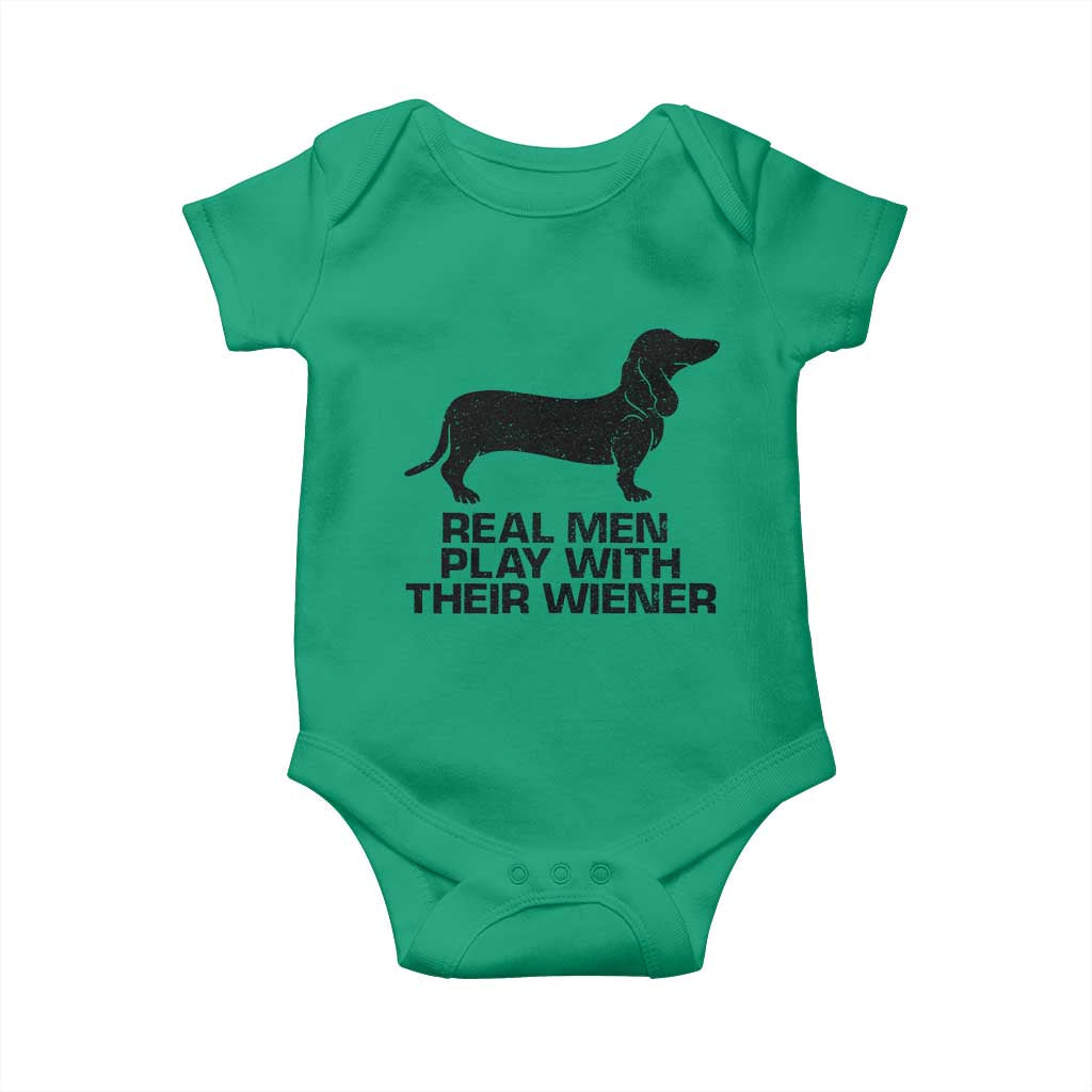 Funny Dachshund Dog Dad Baby Onesie Real Men Play With Their Wiener Pet Father Gag Gift - Wonder Print Shop