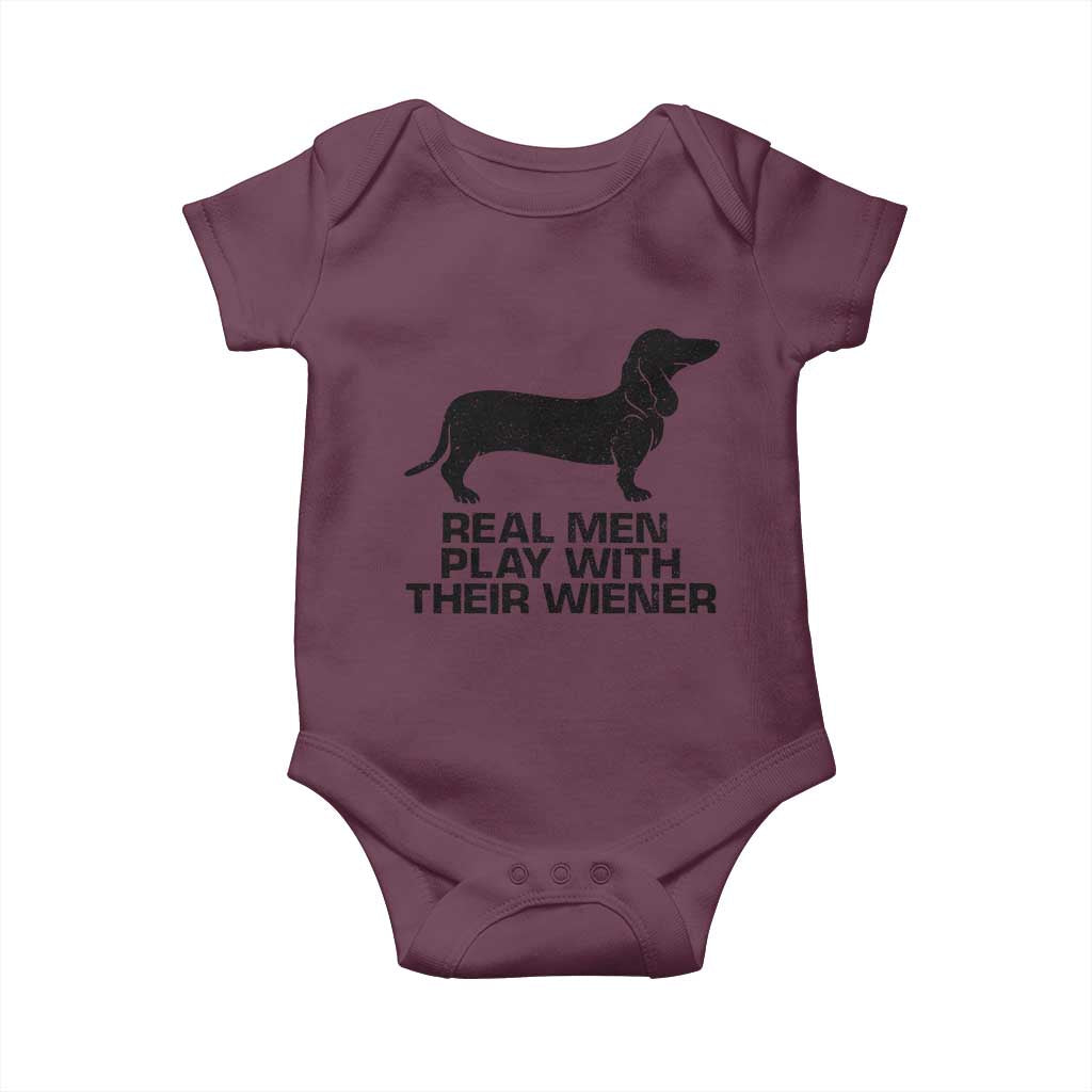 Funny Dachshund Dog Dad Baby Onesie Real Men Play With Their Wiener Pet Father Gag Gift - Wonder Print Shop