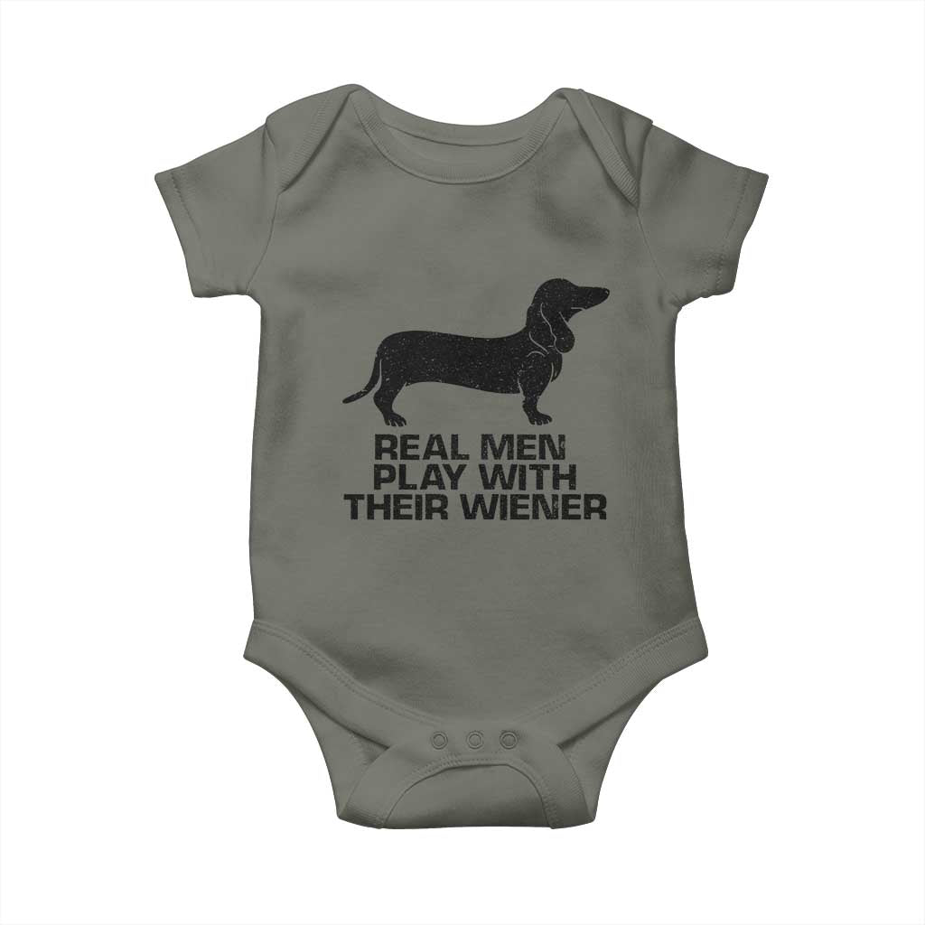 Funny Dachshund Dog Dad Baby Onesie Real Men Play With Their Wiener Pet Father Gag Gift - Wonder Print Shop