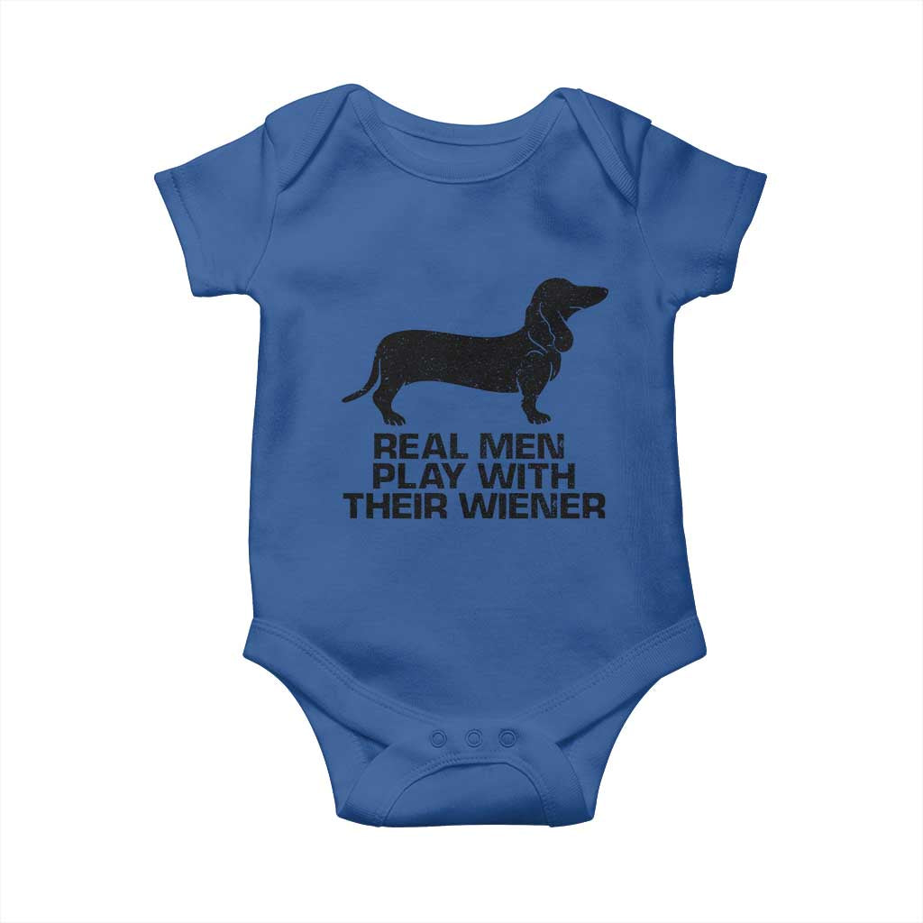 Funny Dachshund Dog Dad Baby Onesie Real Men Play With Their Wiener Pet Father Gag Gift - Wonder Print Shop