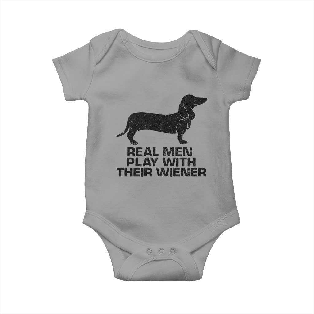 Funny Dachshund Dog Dad Baby Onesie Real Men Play With Their Wiener Pet Father Gag Gift - Wonder Print Shop
