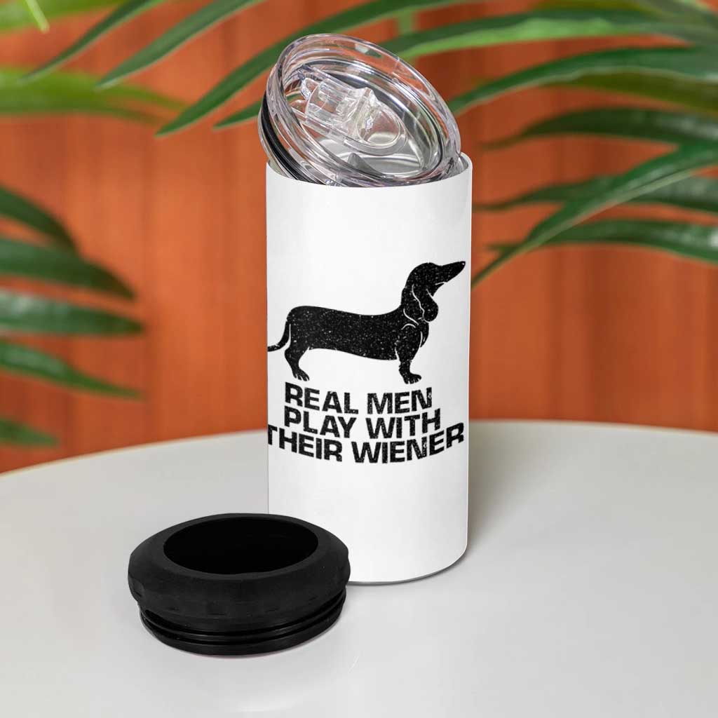 Funny Dachshund Dog Dad 4 in 1 Can Cooler Tumbler Real Men Play With Their Wiener Pet Father Gag Gift - Wonder Print Shop