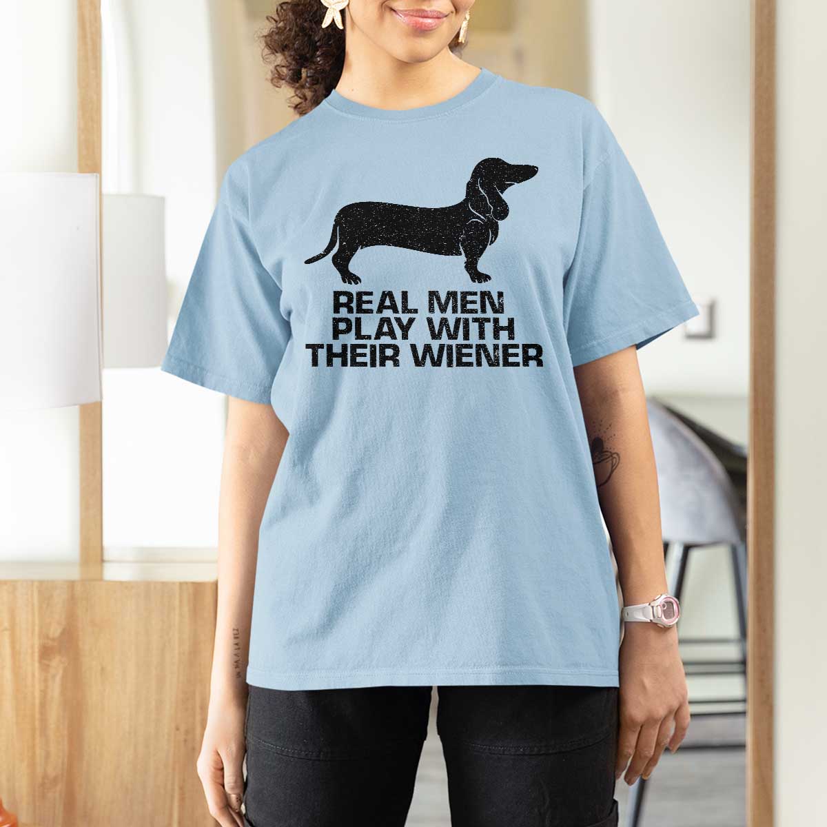 Funny Dachshund Dog Dad T Shirt For Women Real Men Play With Their Wiener Pet Father Gag Gift - Wonder Print Shop