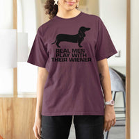 Funny Dachshund Dog Dad T Shirt For Women Real Men Play With Their Wiener Pet Father Gag Gift - Wonder Print Shop