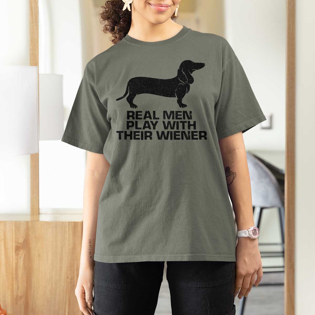 Funny Dachshund Dog Dad T Shirt For Women Real Men Play With Their Wiener Pet Father Gag Gift - Wonder Print Shop
