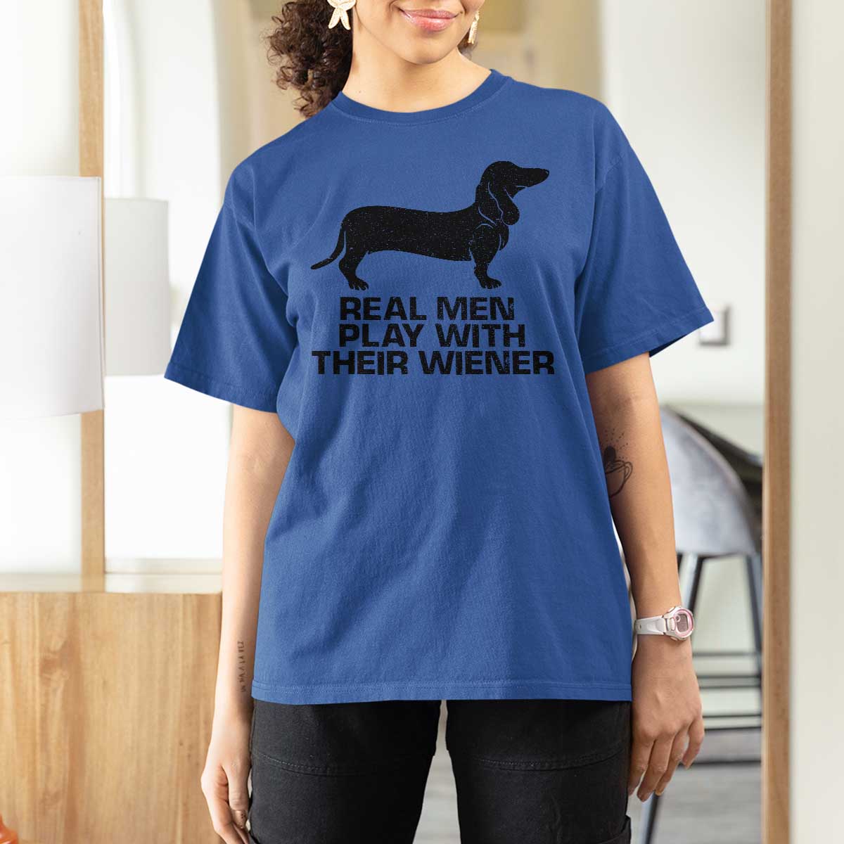 Funny Dachshund Dog Dad T Shirt For Women Real Men Play With Their Wiener Pet Father Gag Gift - Wonder Print Shop