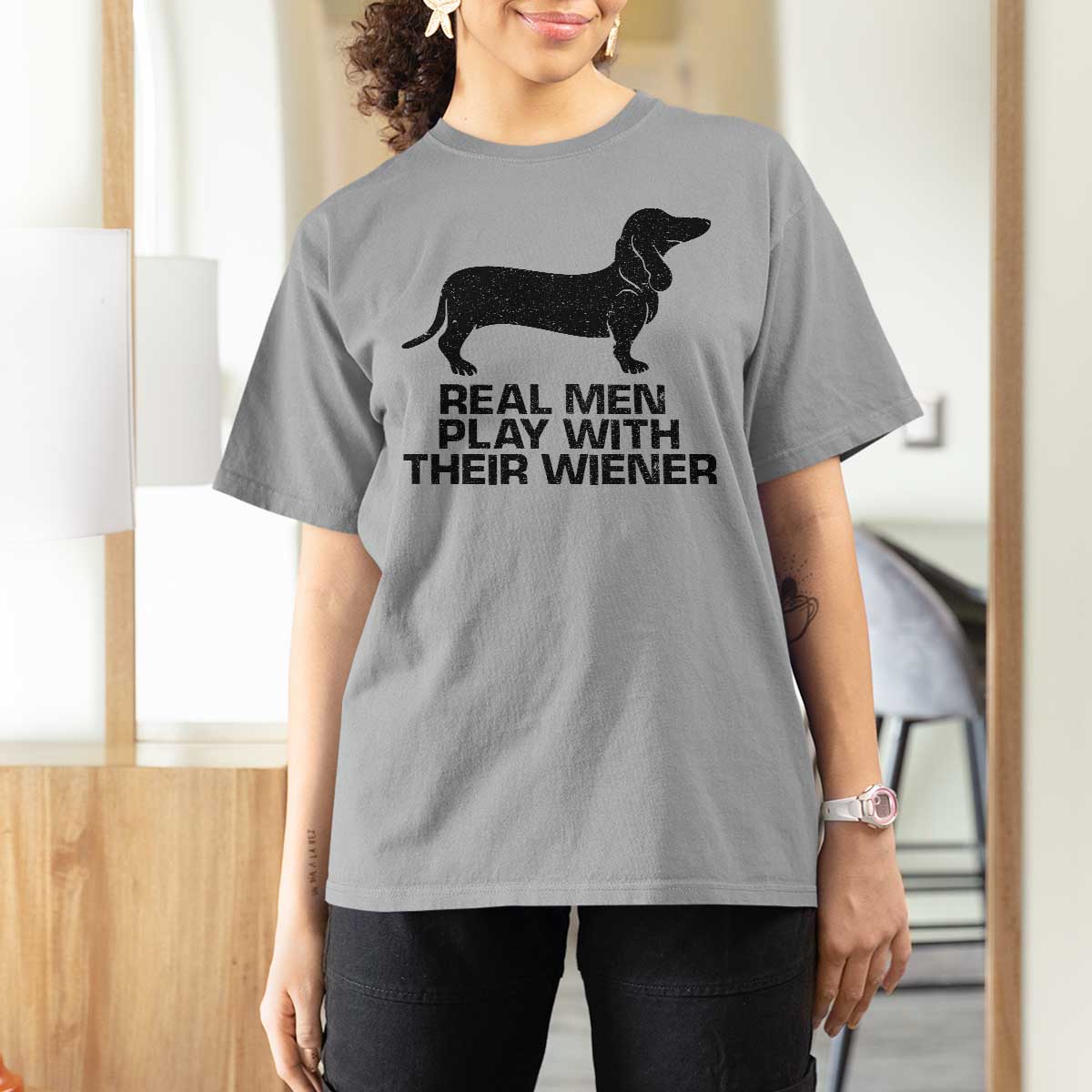 Funny Dachshund Dog Dad T Shirt For Women Real Men Play With Their Wiener Pet Father Gag Gift - Wonder Print Shop