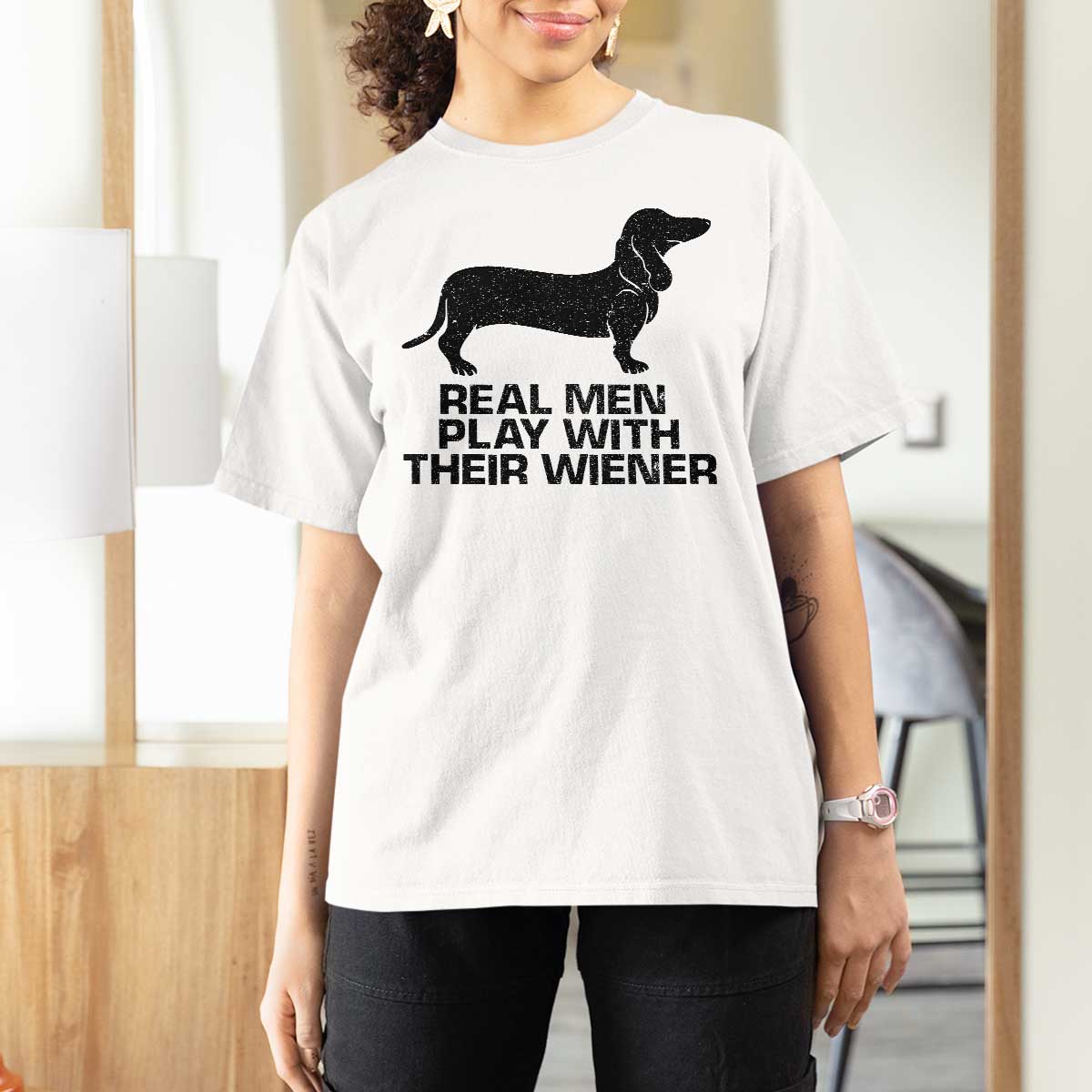 Funny Dachshund Dog Dad T Shirt For Women Real Men Play With Their Wiener Pet Father Gag Gift - Wonder Print Shop