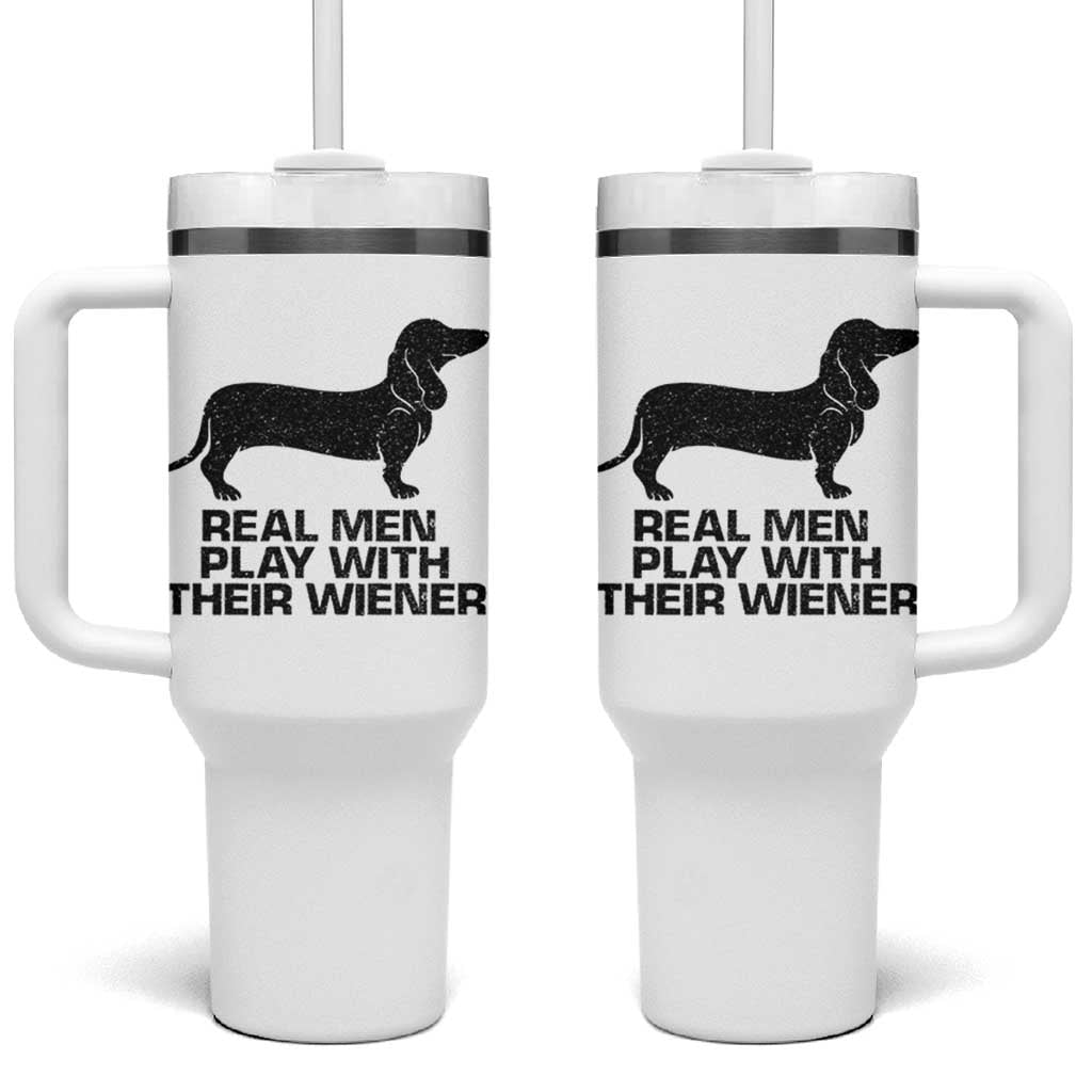 Funny Dachshund Dog Dad Tumbler With Handle Real Men Play With Their Wiener Pet Father Gag Gift - Wonder Print Shop