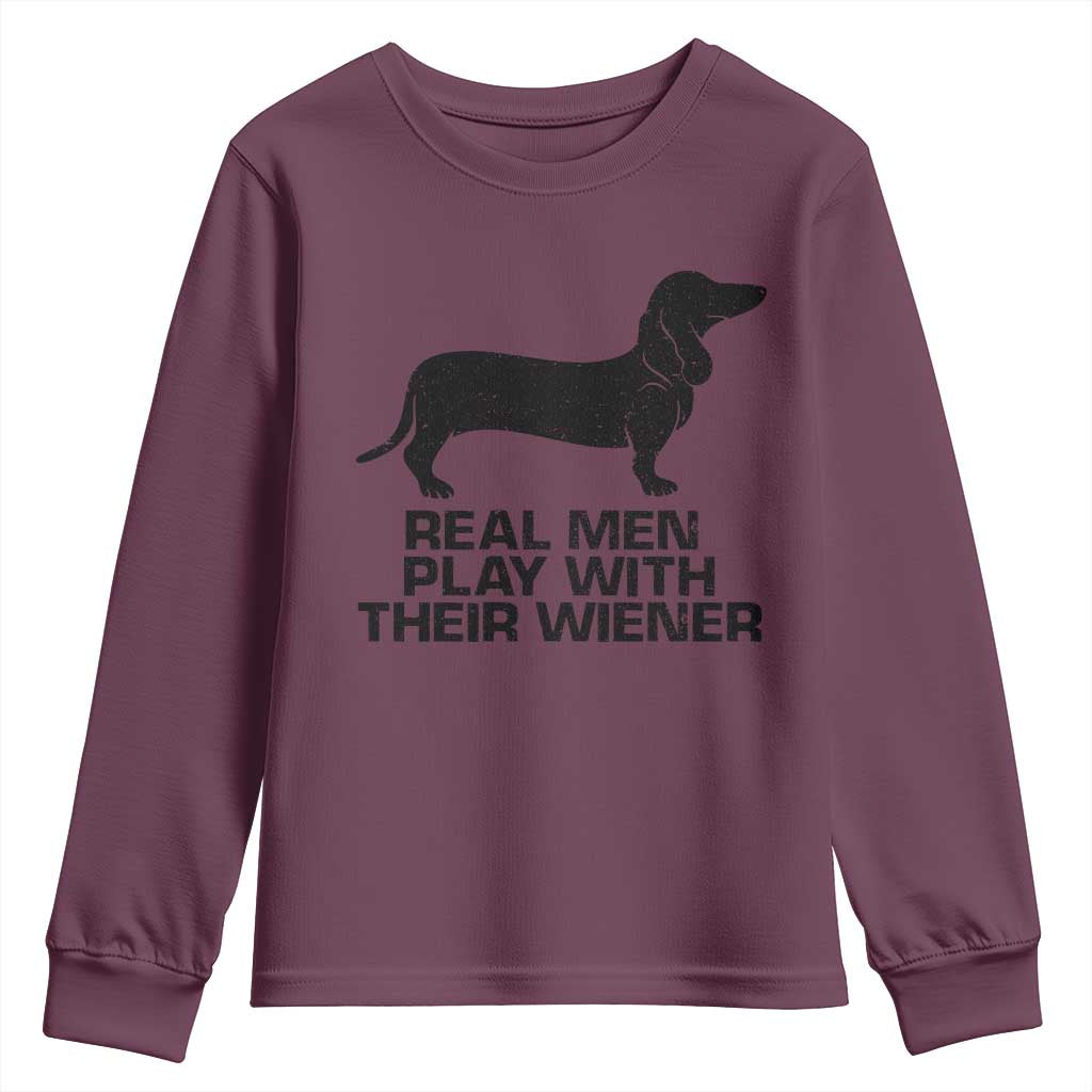 Funny Dachshund Dog Dad Youth Sweatshirt Real Men Play With Their Wiener Pet Father Gag Gift - Wonder Print Shop