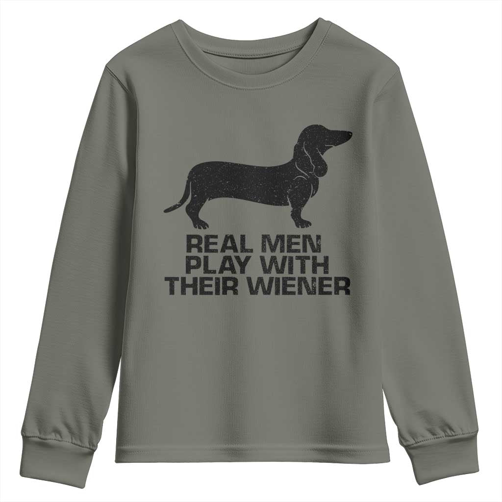 Funny Dachshund Dog Dad Youth Sweatshirt Real Men Play With Their Wiener Pet Father Gag Gift - Wonder Print Shop