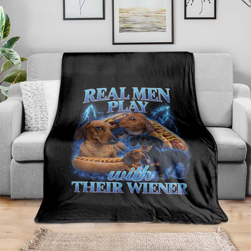 Funny Dachshund Dog Dad Throw Blanket Real Men Play With Their Wiener Funny Offensive - Wonder Print Shop