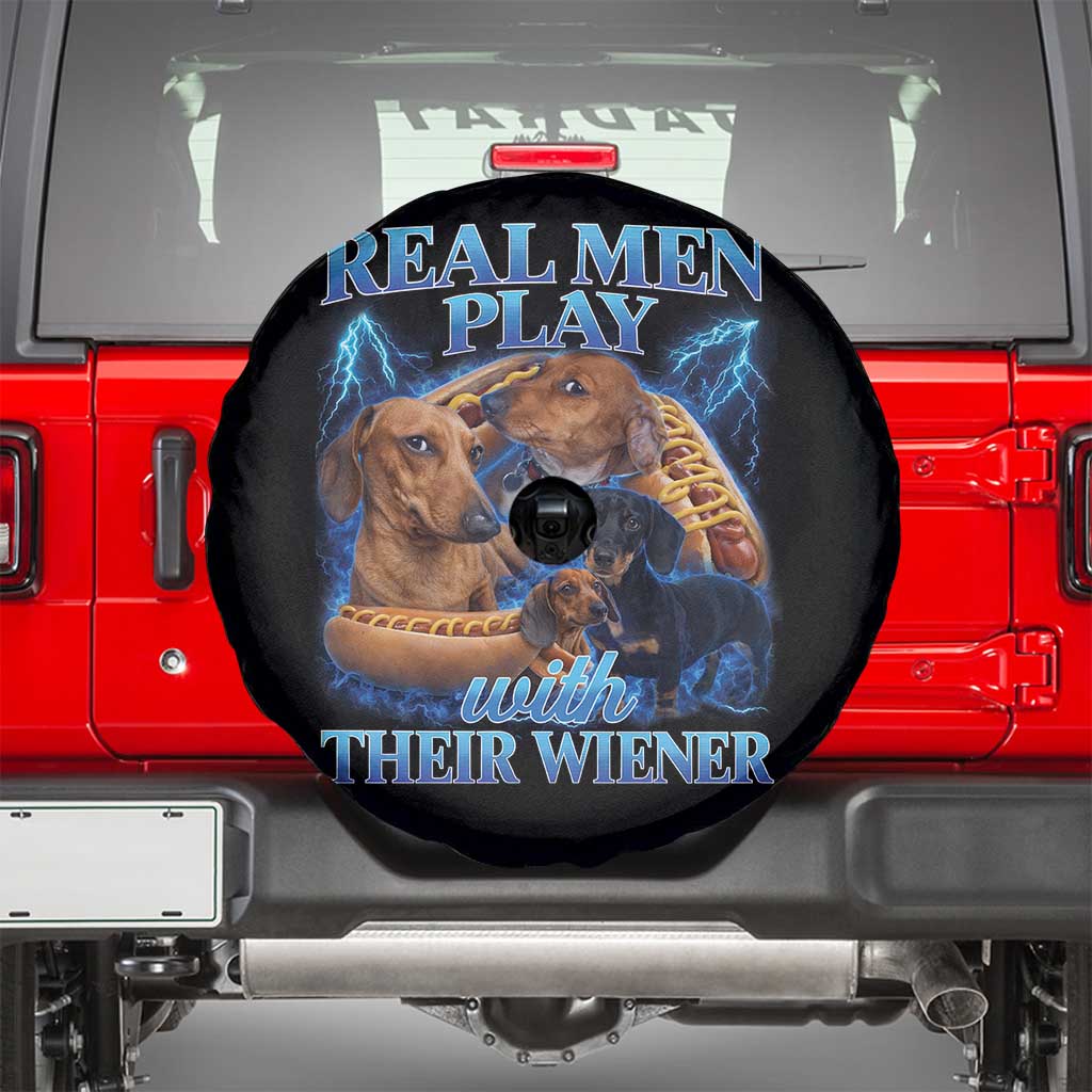 Funny Dachshund Dog Dad Spare Tire Cover Real Men Play With Their Wiener Funny Offensive - Wonder Print Shop