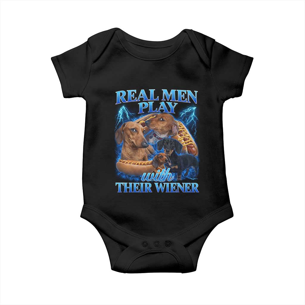 Funny Dachshund Dog Dad Baby Onesie Real Men Play With Their Wiener Funny Offensive - Wonder Print Shop