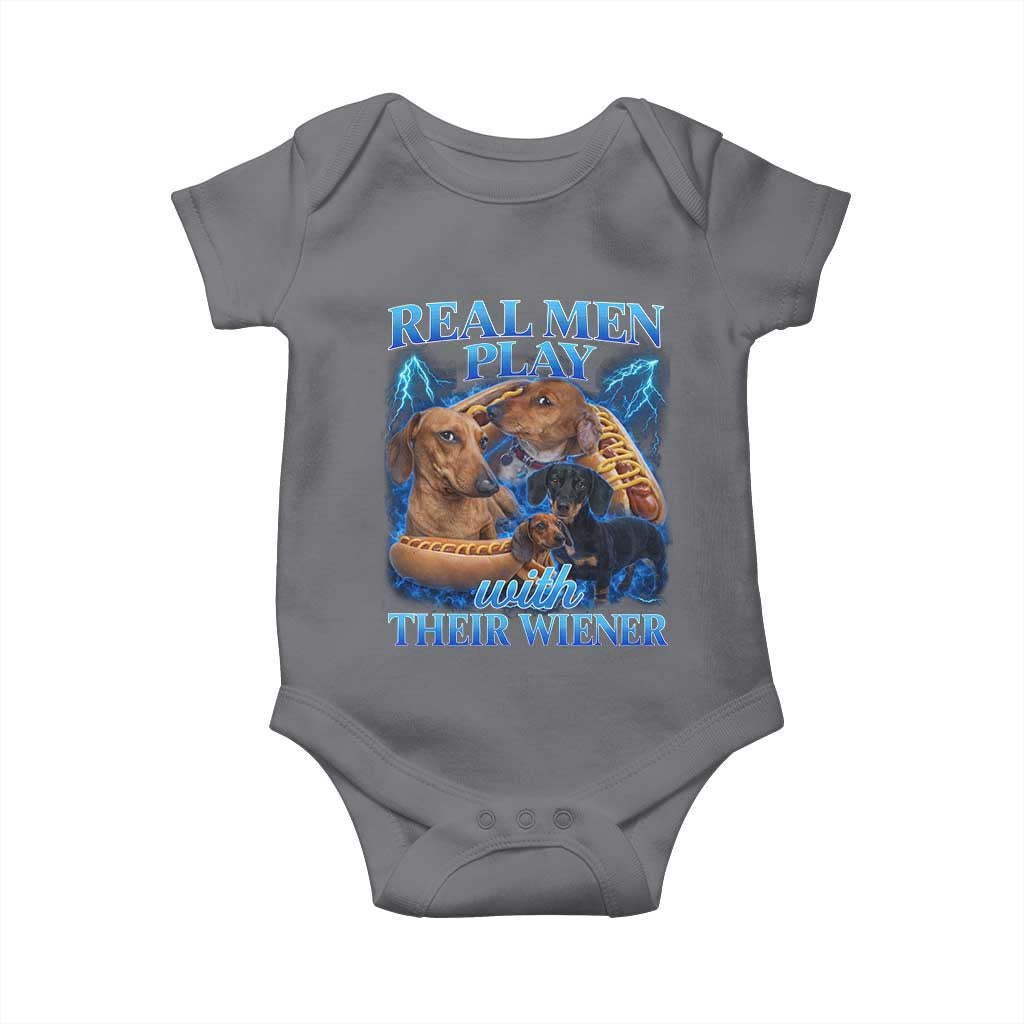 Funny Dachshund Dog Dad Baby Onesie Real Men Play With Their Wiener Funny Offensive - Wonder Print Shop