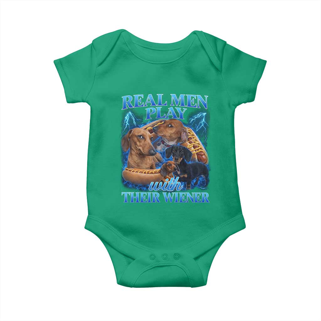 Funny Dachshund Dog Dad Baby Onesie Real Men Play With Their Wiener Funny Offensive - Wonder Print Shop
