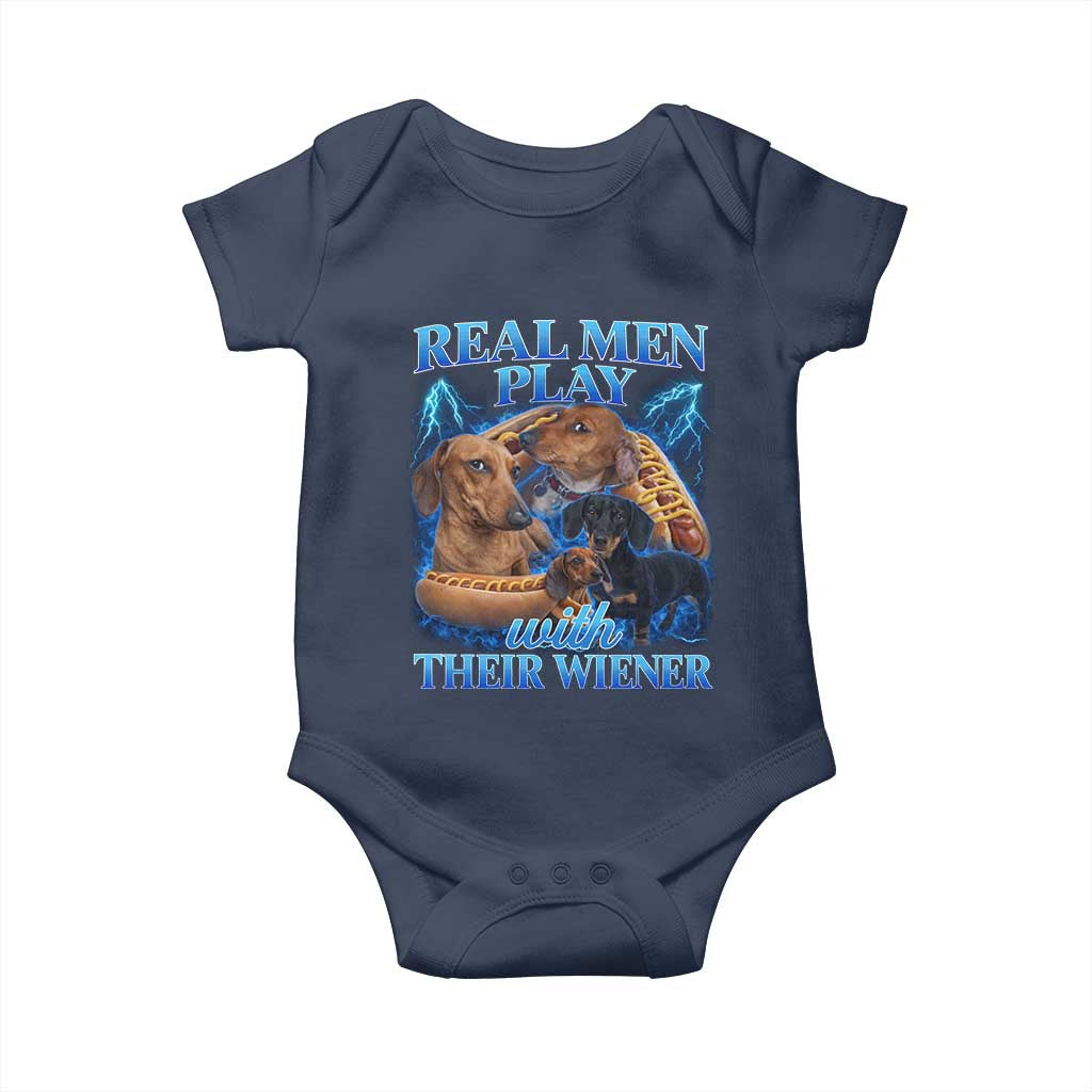Funny Dachshund Dog Dad Baby Onesie Real Men Play With Their Wiener Funny Offensive - Wonder Print Shop