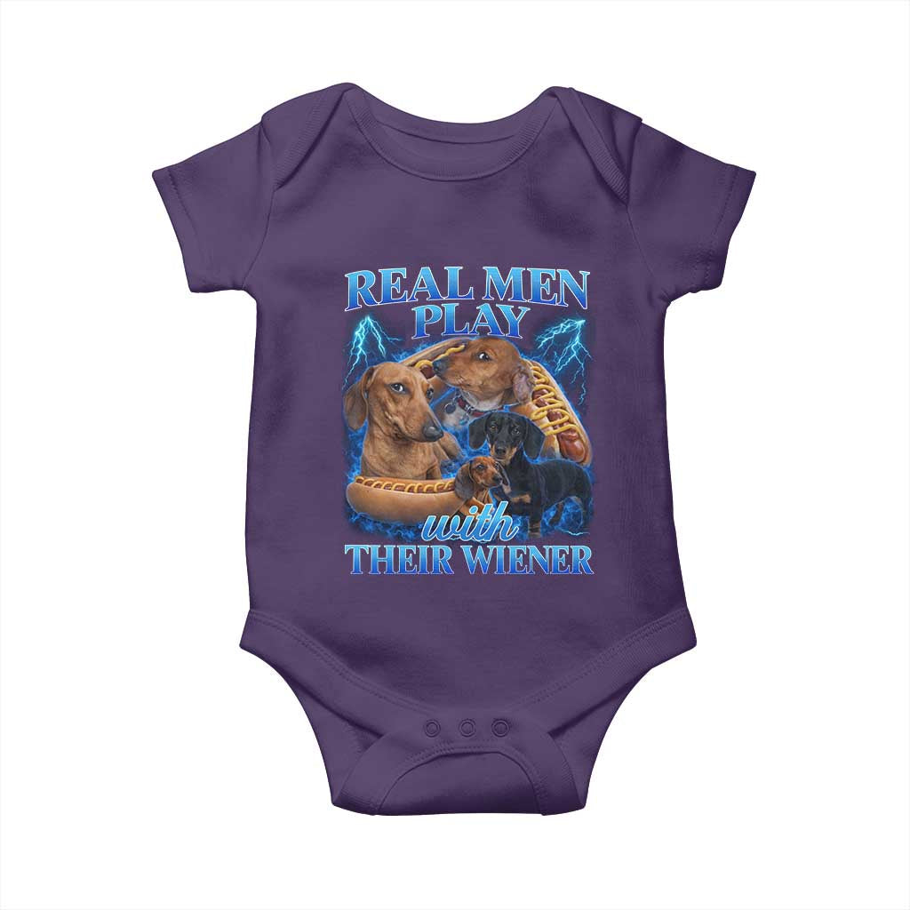 Funny Dachshund Dog Dad Baby Onesie Real Men Play With Their Wiener Funny Offensive - Wonder Print Shop