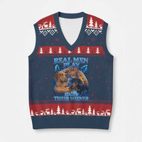 Funny Dachshund Dog Dad V-Neck Knit Sweater Vest Real Men Play With Their Wiener Funny Offensive - Wonder Print Shop