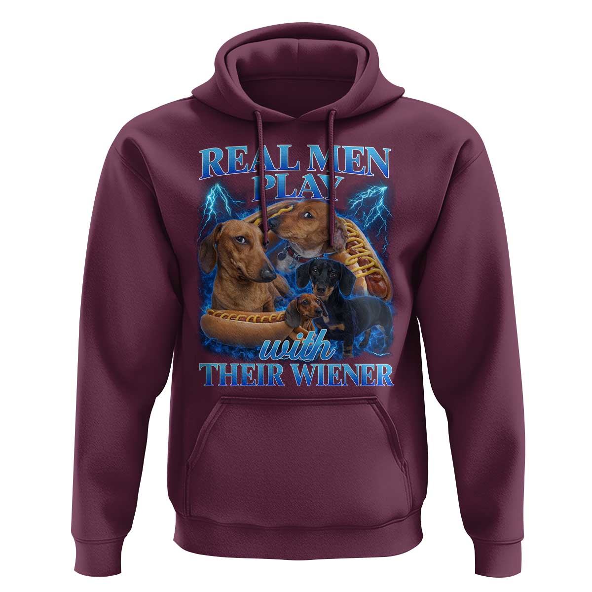 Funny Dachshund Dog Dad Hoodie Real Men Play With Their Wiener Funny Offensive - Wonder Print Shop