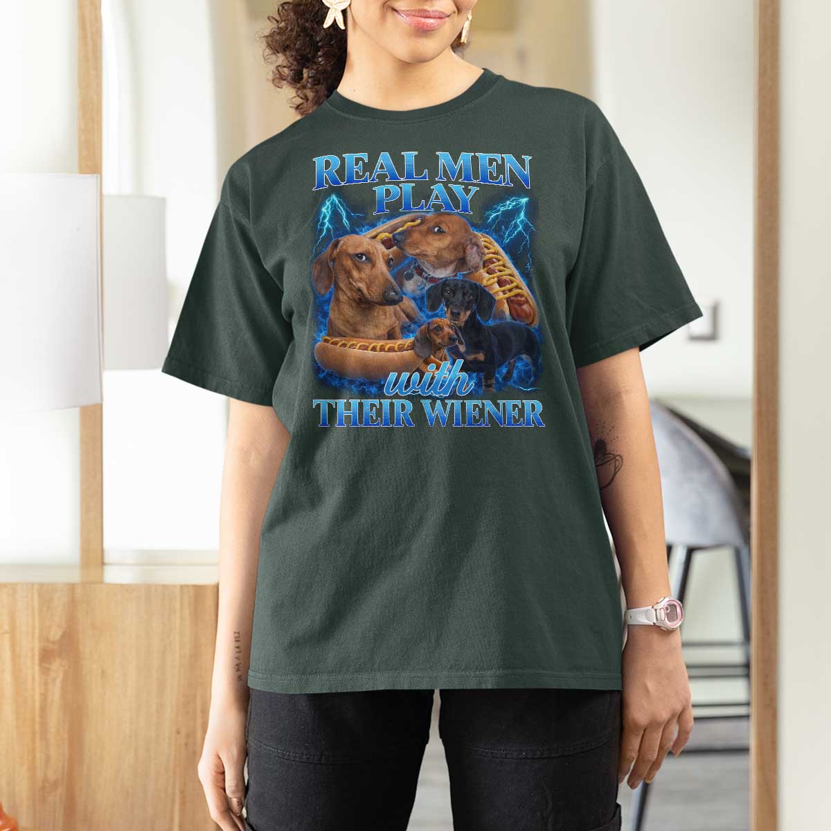 Funny Dachshund Dog Dad T Shirt For Women Real Men Play With Their Wiener Funny Offensive - Wonder Print Shop