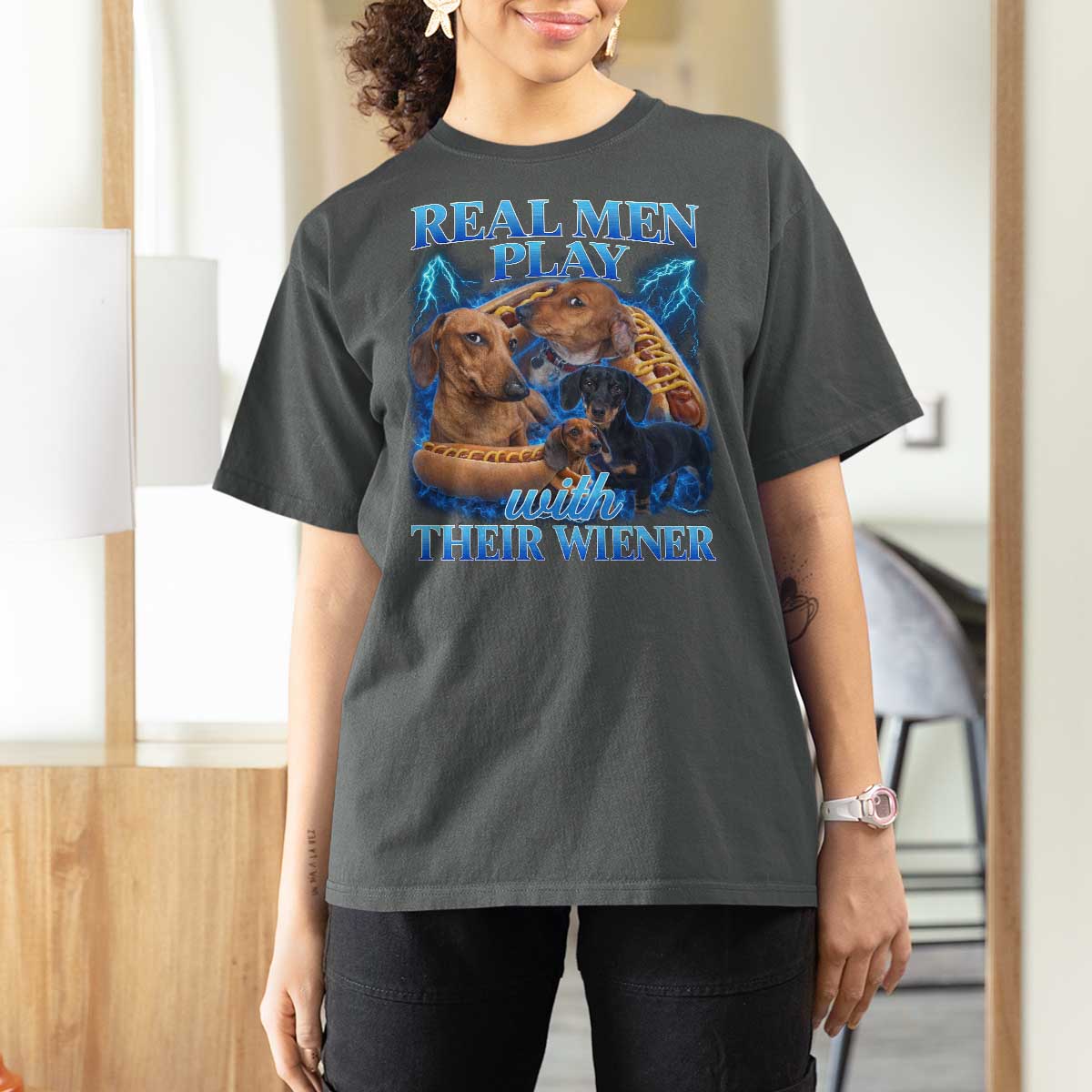 Funny Dachshund Dog Dad T Shirt For Women Real Men Play With Their Wiener Funny Offensive - Wonder Print Shop
