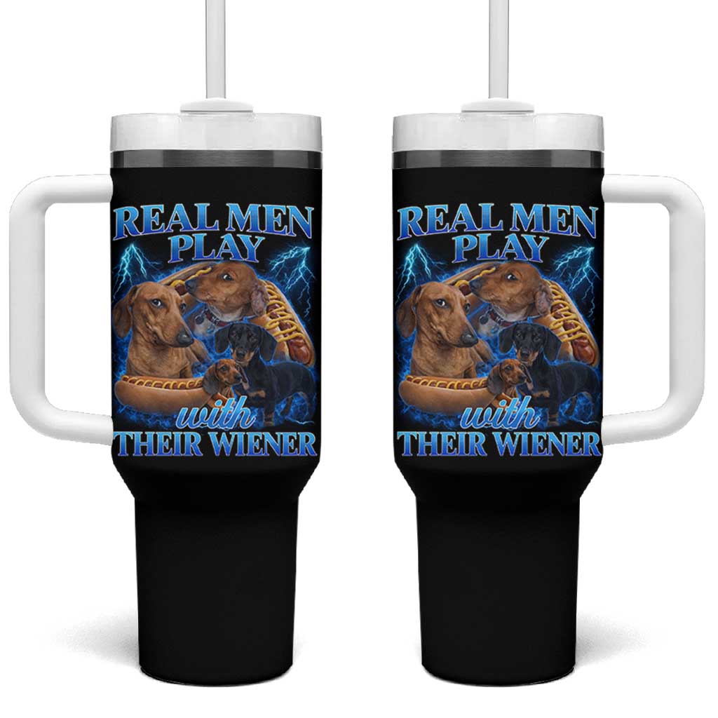Funny Dachshund Dog Dad Tumbler With Handle Real Men Play With Their Wiener Funny Offensive - Wonder Print Shop