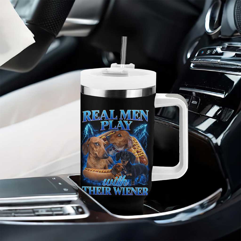 Funny Dachshund Dog Dad Tumbler With Handle Real Men Play With Their Wiener Funny Offensive - Wonder Print Shop