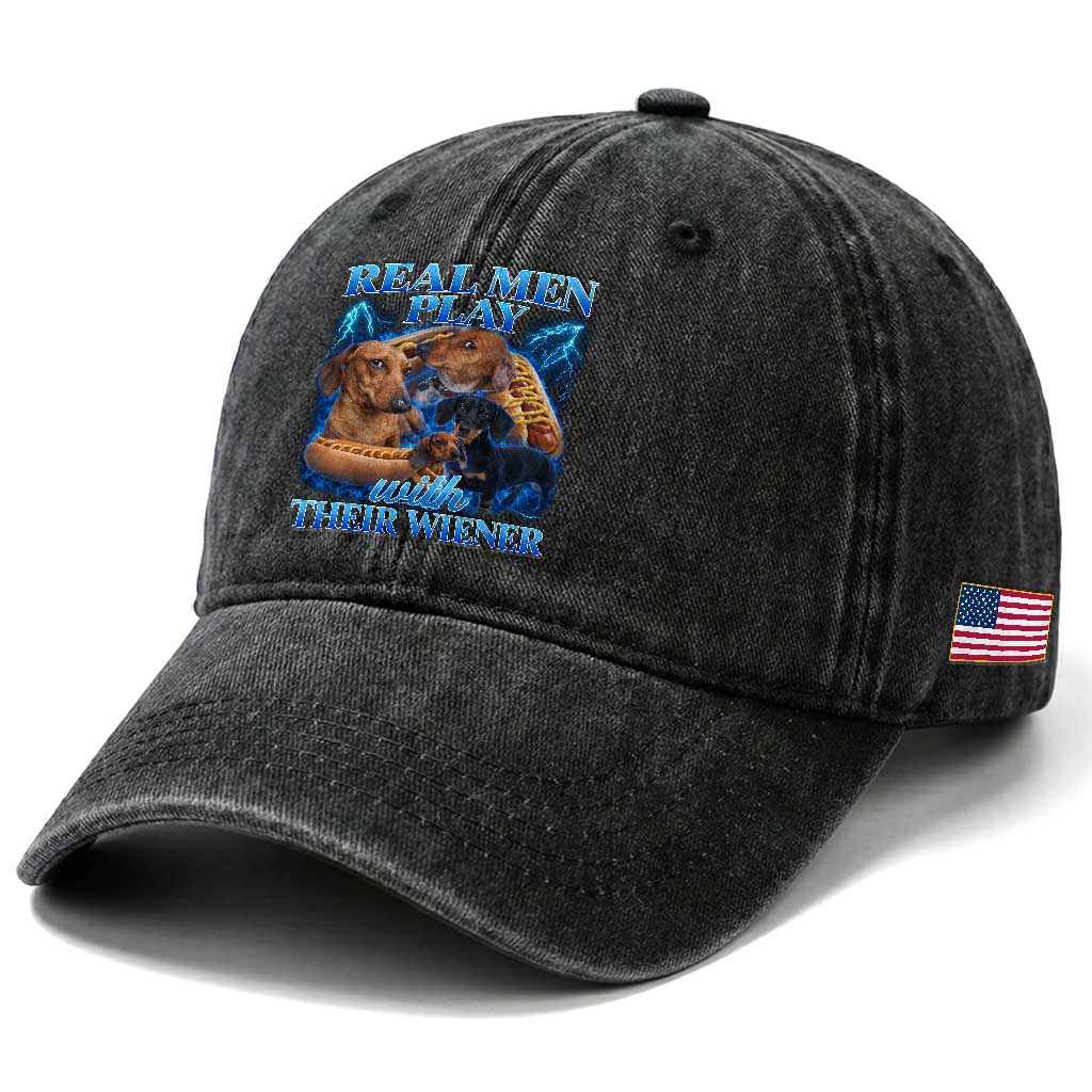 Funny Dachshund Dog Dad Washed Cotton Baseball Cap Real Men Play With Their Wiener Funny Offensive