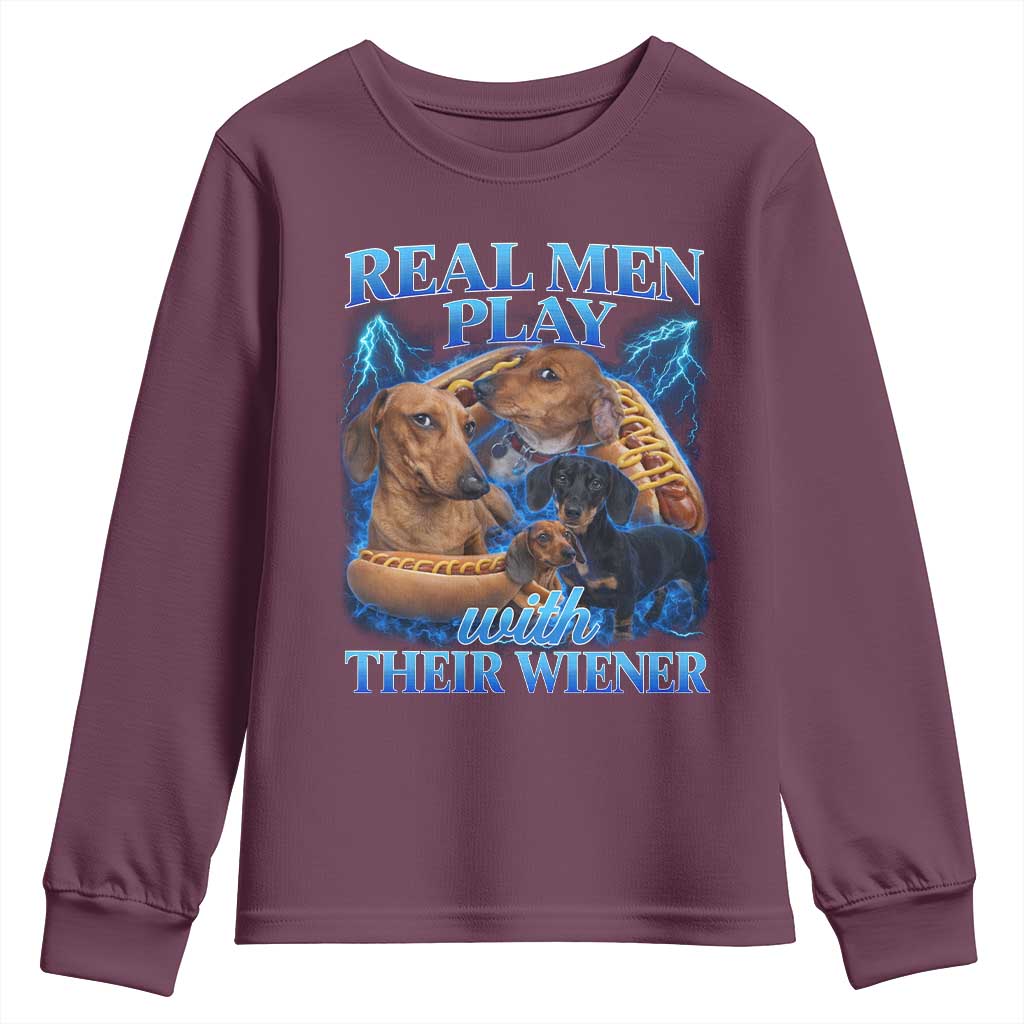 Funny Dachshund Dog Dad Youth Sweatshirt Real Men Play With Their Wiener Funny Offensive - Wonder Print Shop