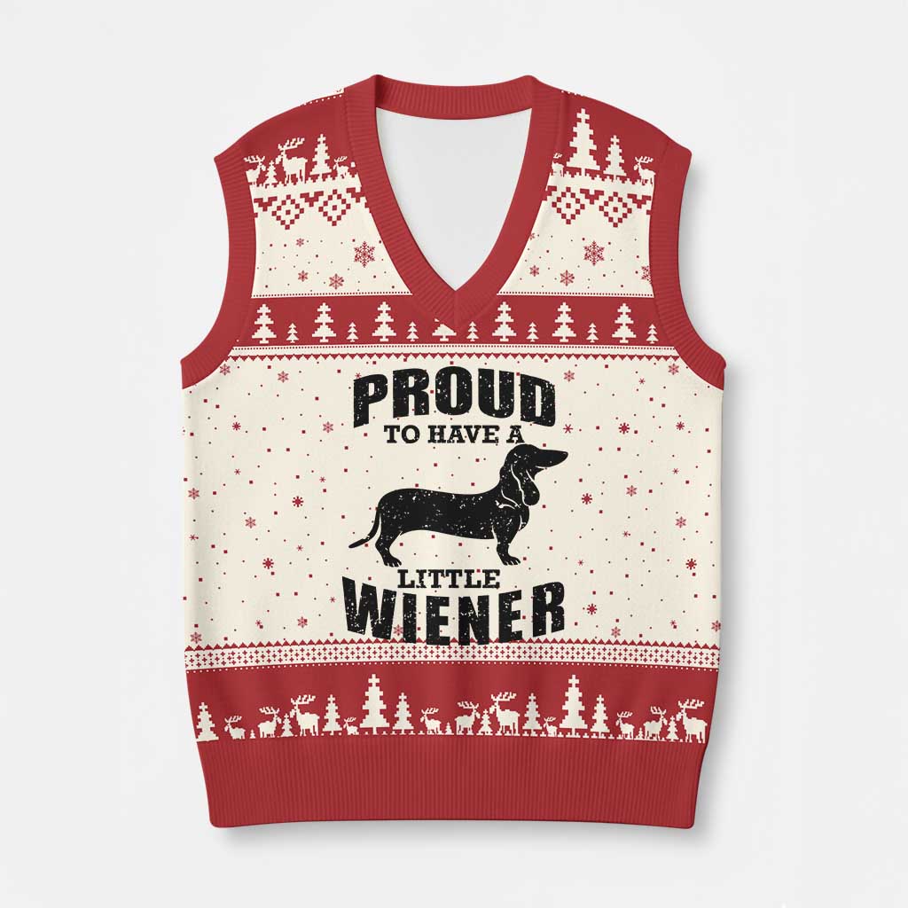 Proud to Have A Little Wiener V-Neck Knit Sweater Vest Funny Offensive Dachshund Retro 90s - Wonder Print Shop
