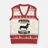 Proud to Have A Little Wiener V-Neck Knit Sweater Vest Funny Offensive Dachshund Retro 90s - Wonder Print Shop