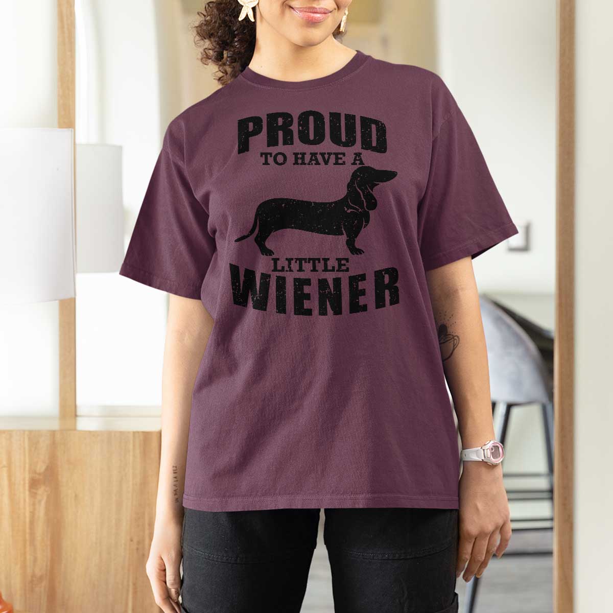 Proud to Have A Little Wiener T Shirt For Women Funny Offensive Dachshund Retro 90s - Wonder Print Shop