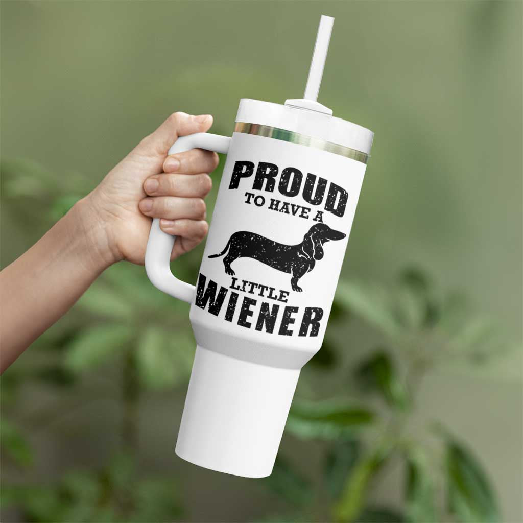 Proud to Have A Little Wiener Tumbler With Handle Funny Offensive Dachshund Retro 90s - Wonder Print Shop