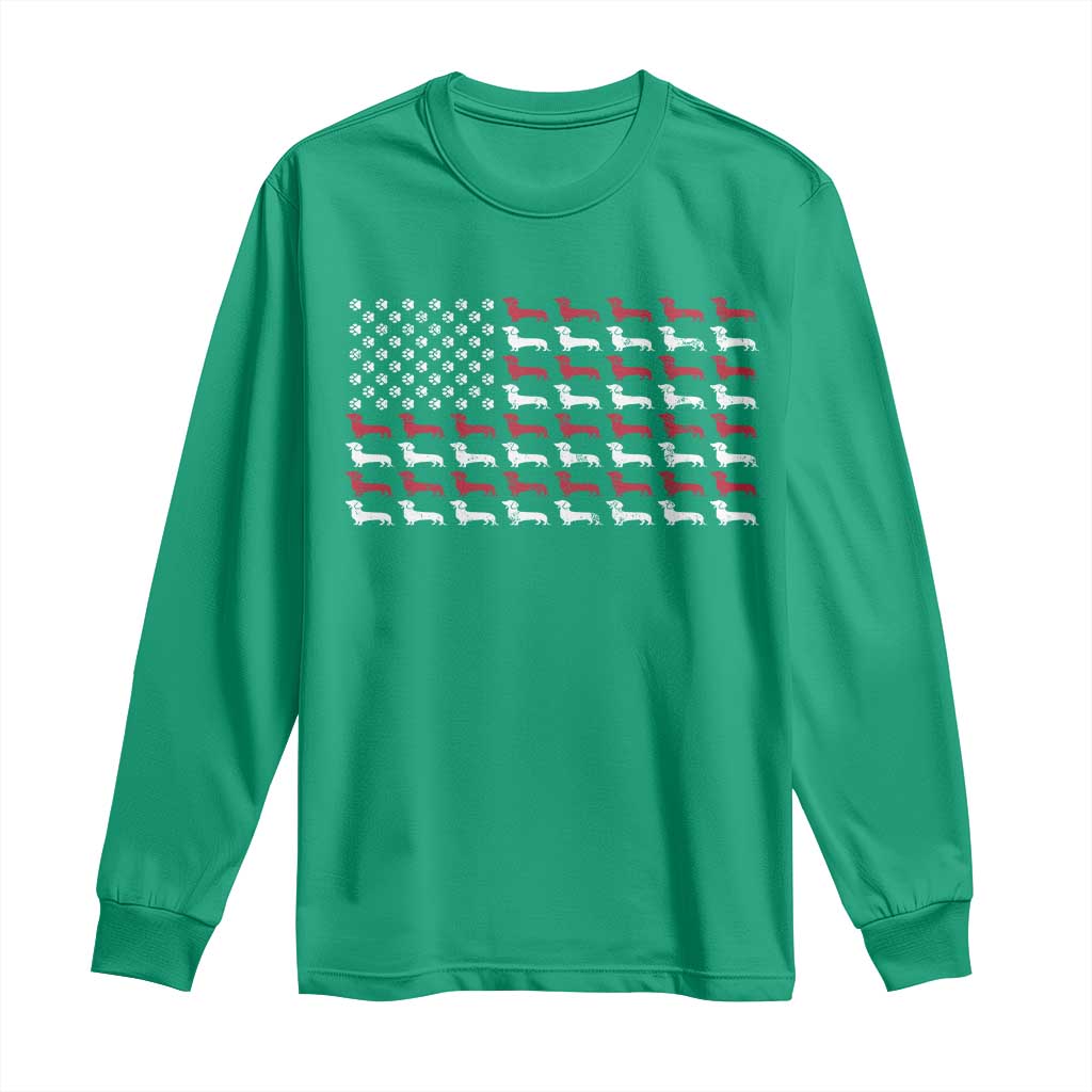 American Flag Vintage Patriotic Dachshund Dad Long Sleeve Shirt Weiner Dog Fathers Day Gifts For Dog Lovers Dad - Wonder Print Shop