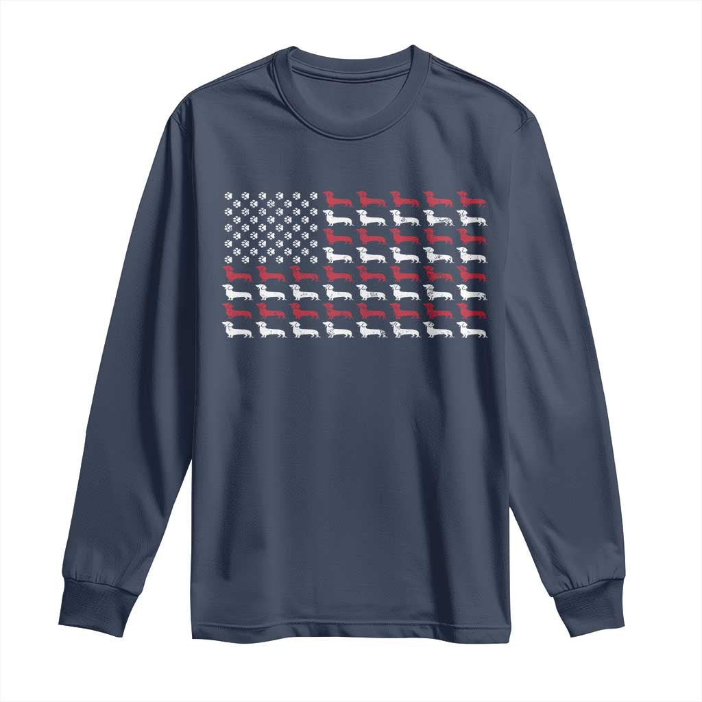 American Flag Vintage Patriotic Dachshund Dad Long Sleeve Shirt Weiner Dog Fathers Day Gifts For Dog Lovers Dad - Wonder Print Shop