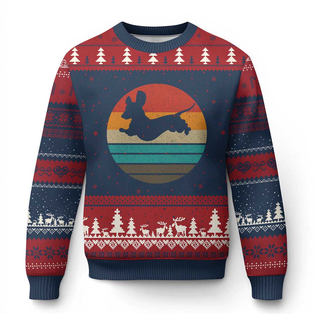 Vintage Dachshund Ugly Christmas Sweater 60s 70s Retro Grunge Weiner Dog Love - Wonder Print Shop