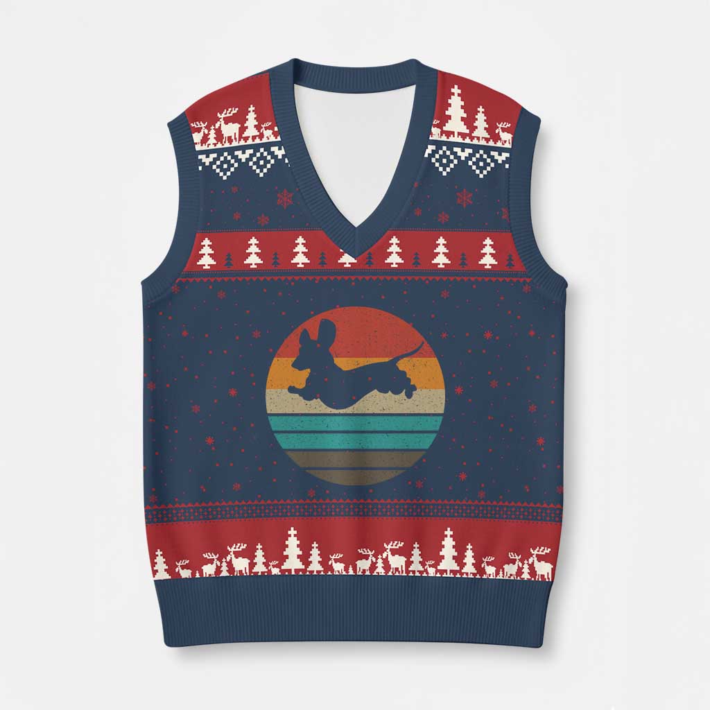 Vintage Dachshund V-Neck Knit Sweater Vest 60s 70s Retro Grunge Weiner Dog Love - Wonder Print Shop