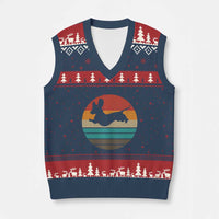Vintage Dachshund V-Neck Knit Sweater Vest 60s 70s Retro Grunge Weiner Dog Love - Wonder Print Shop