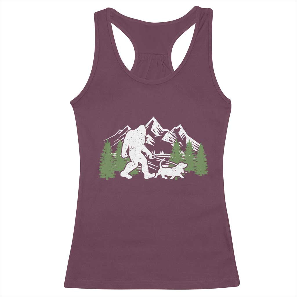 Bigfoot Walking Dachshund Racerback Tank Top Funny Wiener Dog Gift Sasquatch - Wonder Print Shop