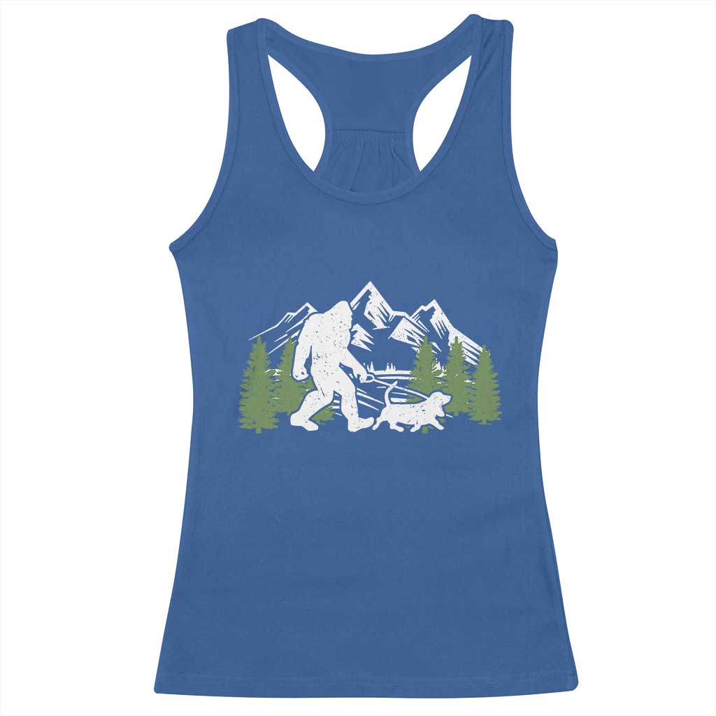 Bigfoot Walking Dachshund Racerback Tank Top Funny Wiener Dog Gift Sasquatch - Wonder Print Shop