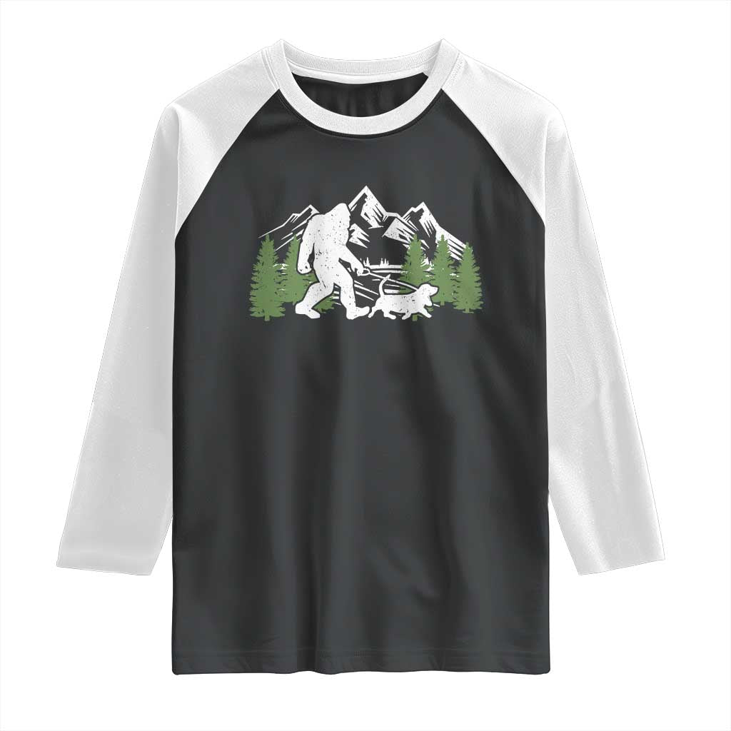 Bigfoot Walking Dachshund Raglan Shirt Funny Wiener Dog Gift Sasquatch - Wonder Print Shop