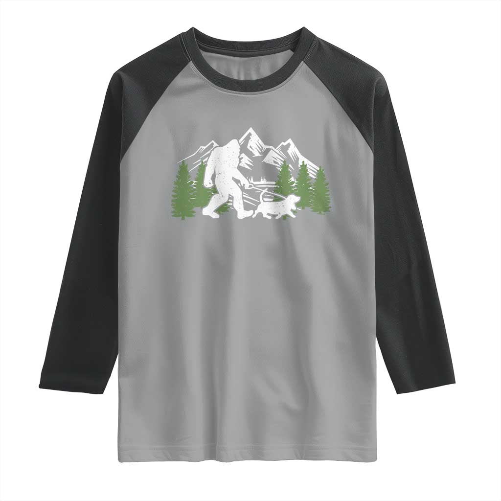 Bigfoot Walking Dachshund Raglan Shirt Funny Wiener Dog Gift Sasquatch - Wonder Print Shop