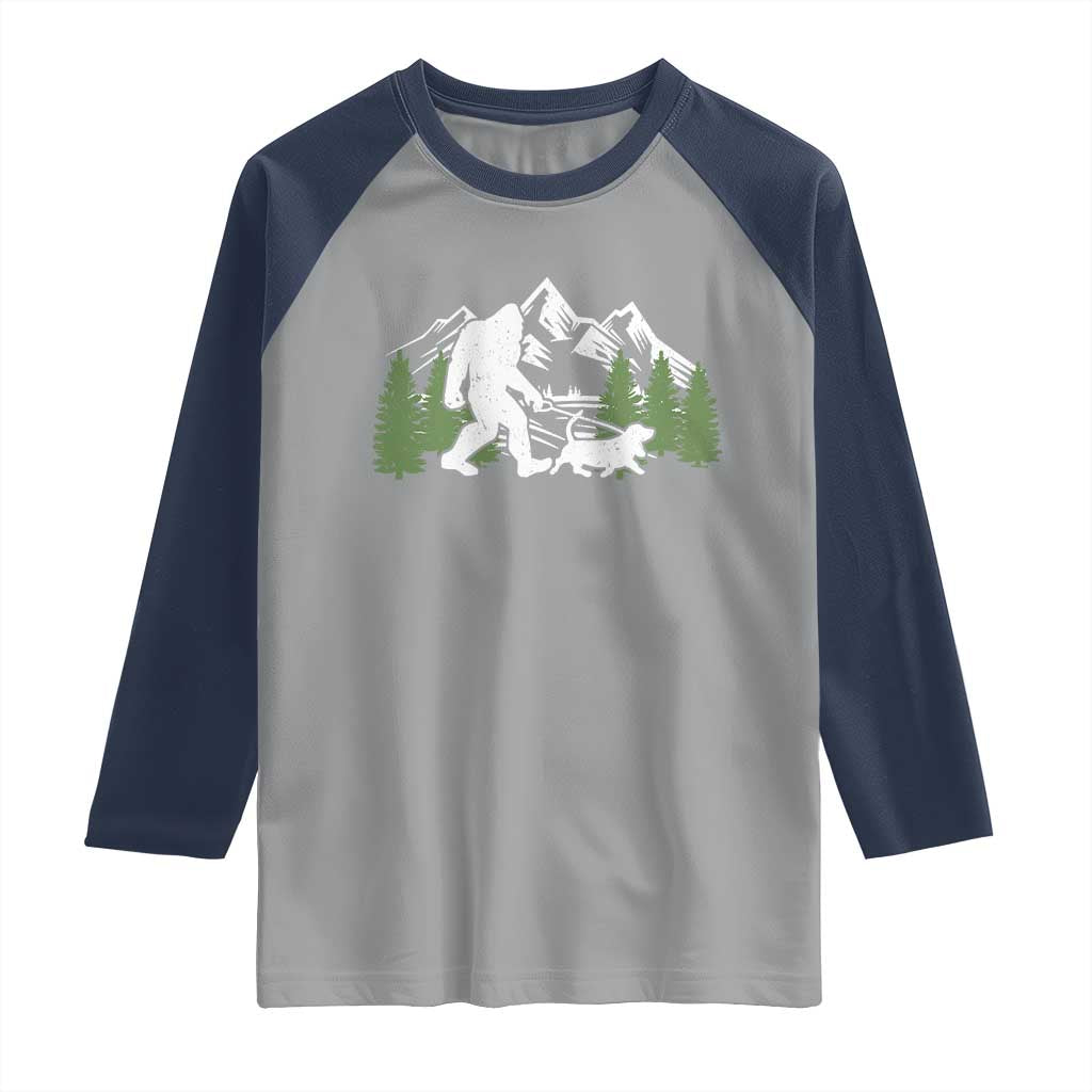 Bigfoot Walking Dachshund Raglan Shirt Funny Wiener Dog Gift Sasquatch - Wonder Print Shop